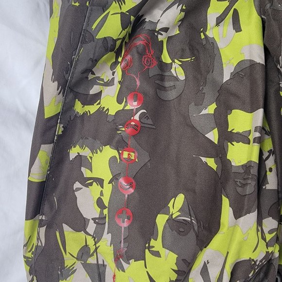 Quiksilver Mens Medium Green Winter Ski Jacket Multi Face All Over Print Vented - Picture 3 of 14